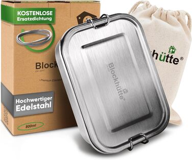 Premium Stainless Steel Lunch Box I 800ml I for Children, including 3 Compartments and Replacement Seal I The food container with 2 dividers is leak-proof I Small lunch box
