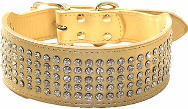 Ошатний нашийник для собак з кристалами, 5 см, 5 рядів, PU-шкіра, рожевий, розмір L, золото