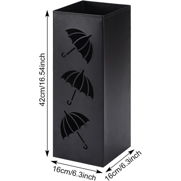 Metal Umbrella Stand - Creative Design, 17x17x43cm - Home, Office, Hotel & Commercial Use - Square, Durable, Black
