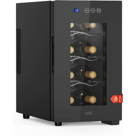 WIE 33 Liter Wine Fridge - 1 Zone Wine Cooler with Glass Door & LED Touch Panel - Mini Wine Refrigerator for 8 Bottles