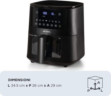 Фритюрниця аероном 4L Ariete 4633, 1400 Вт, 9 програм, Shake & Grill, до 200°C, чорний