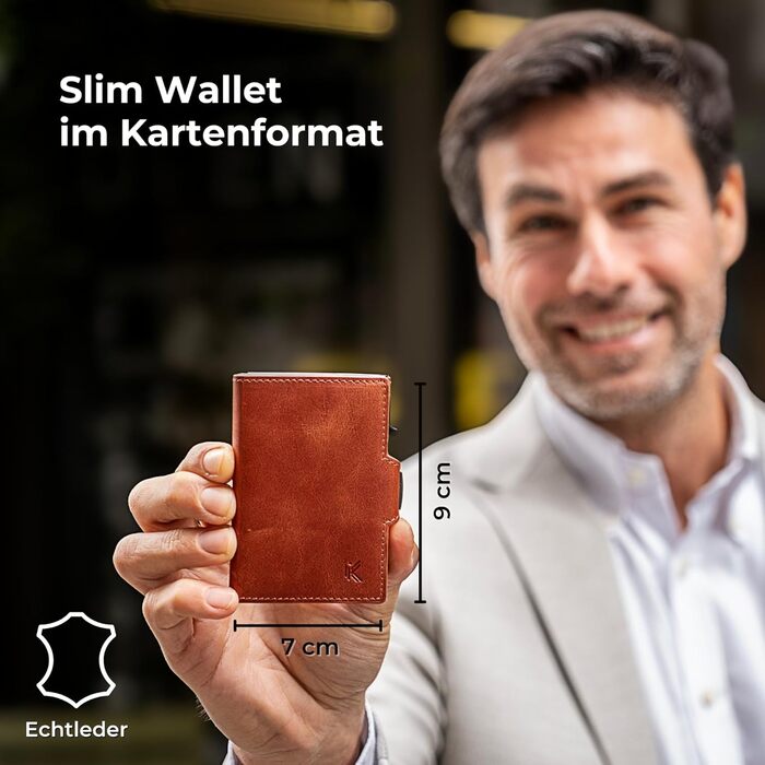 KIDMAN Icarus Genuine Leather Slim Wallet with Alucase | Large Bill Compartment | Small Wallet for Men with RFID | Mini Wallet for Men | Card Holder for up to 9 Cards | Brown