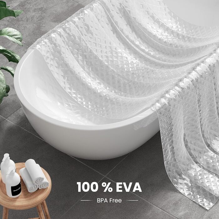 Шторка для душу Ecooe 3D ромби, прозора, 180x200 см, EVA-матеріал, водонепроникна, антигрибкова, з 12 кільцями