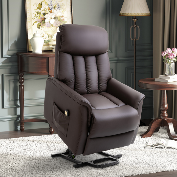 HOMCOM Electric Recliner Chair, TV Recliner with Lift Assist, Recliner with Lie-Flat Function, Faux Leather, Brown, 80 x 94 x 104 cm | Aosom