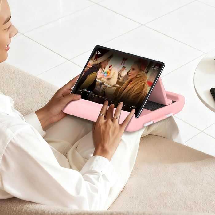 Підставка-подушка для планшета CreaDream з кишенею та тримачем для стилуса, універсальний м'який чохол-холдер для ліжка та дивана, підходить для iPad Pro, Air, Mini, Kindle, Galaxy Tab, E-Reader (4-13 дюймів), Рожевий