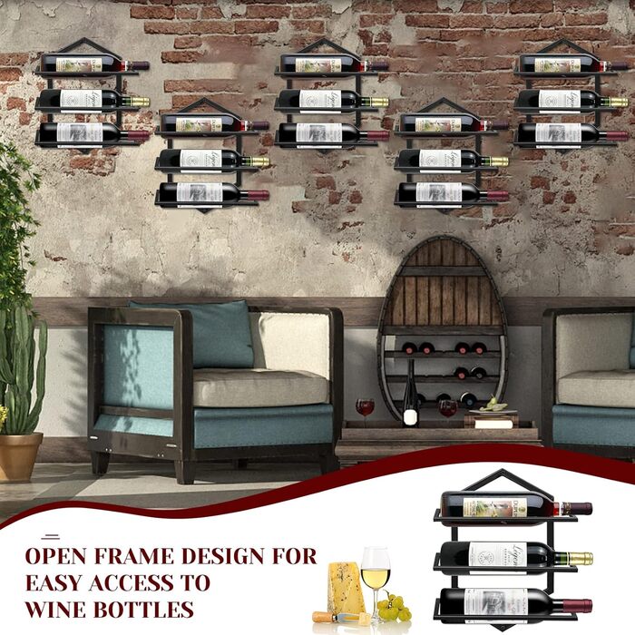 Металева стійка для вина на стіну Giyiprpi, органайзер для 3 пляшок, чорна, для дому, кухні, бару