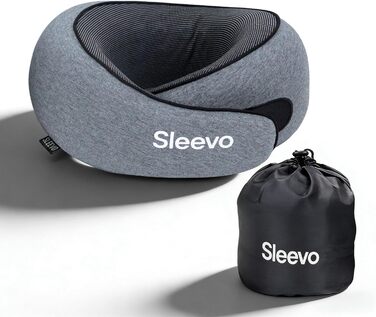 Подушка для шиї з Memory Foam – Подушка-вишенка для подорожей – Ергономічна подушка для літака, з захистом від світла та миючим покривалом, з сумкою – Чорний (L) (Сірий, L)