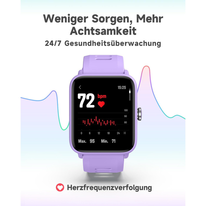Смарт-годинник BIGGERFIVE для дітей, фітнес-трекер з пульсометром, крокомером, монітором сну, будильником та іграми, 1.5' HD-сенсорний екран, водонепроникність 5ATM, для дівчаток 3-14 років, колір: фіолетовий