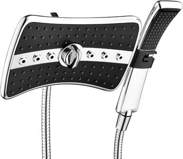 BRIGHT SHOWERS Double Shower Head Combo Set, Handheld Shower Head, Rain Shower Head, Combo with Black Face, 152.4 cm Stainless Steel Shower Hose, Chrome