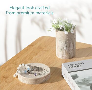 Набір для ванної кімнати Navaris: дозатор для мила, стакан для зубної пасти, 3 шт. - аксесуари для ванної кімнати, набір, штучний камінь, мармур, бежевий