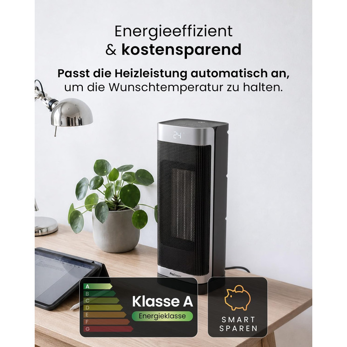 Керамічний тепловентилятор-товіль Pro Breeze ThermaCube Plus 2200W з термостатом, дистанційним керуванням та Eco-режимом, поворот 65°, захист від перекидання