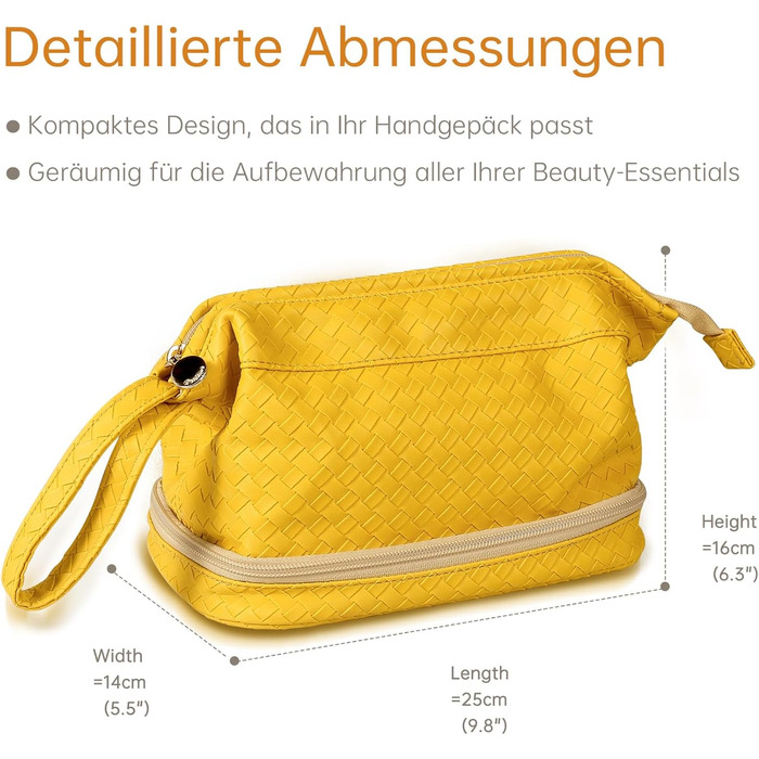 Жіноча косметичка-органайзер для макіяжу велика, водовідштовхувальна, з відділенням для пензлів, для подорожей (B-жовтий)