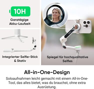 Insta360 Flow 2 Pro Creator Bundle Gray: Стабілізатор для смартфона з Apple DockKit, 360° трекінг, інтегроване статіво/селфі-стік, мобілізатор для влогів та подорожей