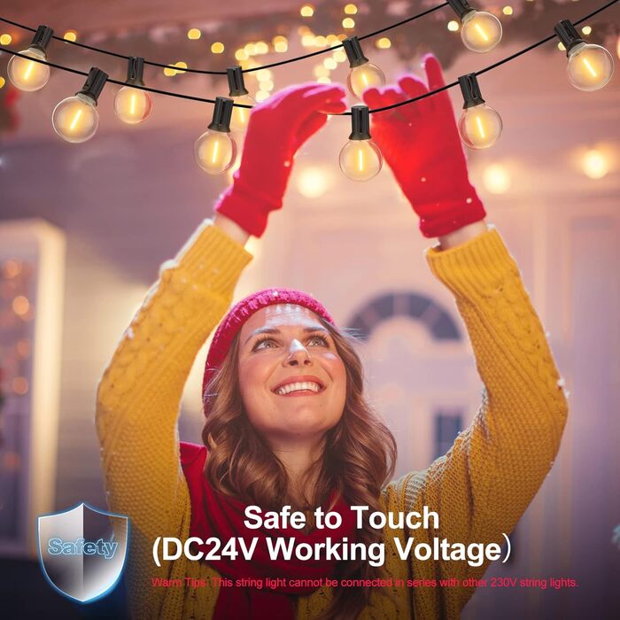 LED гірлянда GLUROO для вулиці, 7.6м, 12+1 G40 лампочки, вологостійка, тепле біле світло, для саду, вечірок