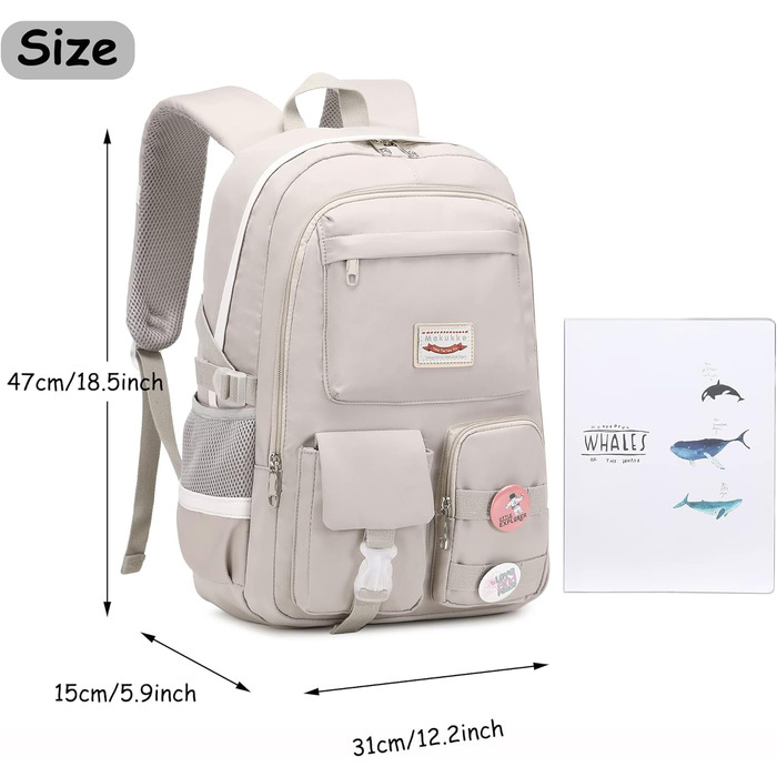 Makukke Rucksack Women's - School Backpack Girls Teenagers, Cute Anime Bookbag Women Casual Daypack Anti-Theft Backpacks for University Travel Leisure Work (Gray)