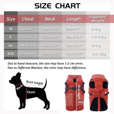 Dog Coat, Dog Jackets with Harness, Winter Warm Jacket Windproof Pet Clothing with Pocket Design Snowsuit Dog Jackets for Small Medium Dogs (Red, M)