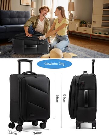 LOVEVOOK Рюкзак ручної поклажі 30-40L, розширюваний, для ноутбука 17 дюймів, чорний, антикрадійний, для подорожей