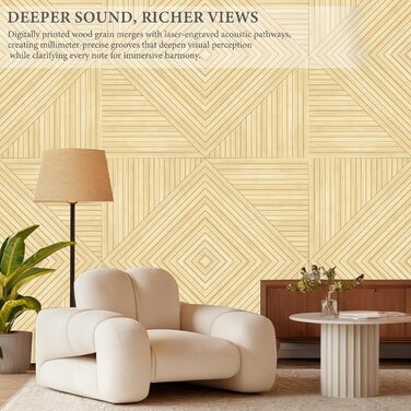 Акустичні панелі JBER, самоклеючі звукопоглинаючі стінові панелі для офісу, студії та дому, 6 шт, 180 x 120 см, колір білий віск/тик