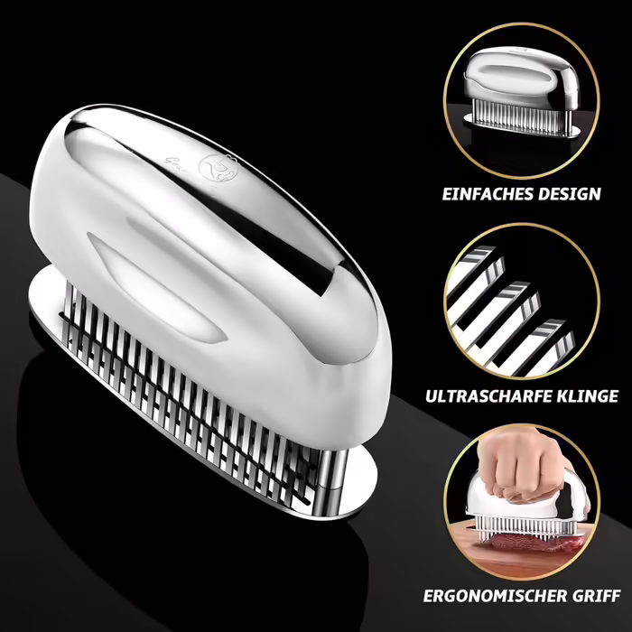 Meat Tenderizer with Ultra-Sharp Blades - Steak Meat Tenderizer made of 100% Stainless Steel - Meat Tenderizer for tenderizing Beef/Chicken/Pork/Veal/Steak - Dishwasher Safe