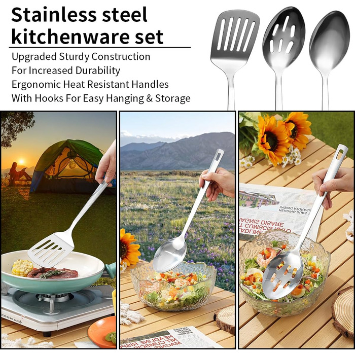 Berglander Camping Essentials, Camping Cookware Utensil Set, Camping Accessories Gear Must-Haves, come with camping cutlery sets, plates, and cups, ideal for outdoor stoves, picnics, and grilling.