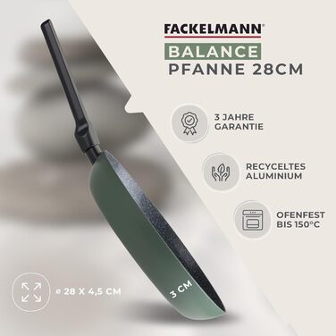Сковорода Fackelmann Balance 28 см з екологічного алюмінію з антипригарним покриттям Green Smoke, індукційна, стійка до нагріву