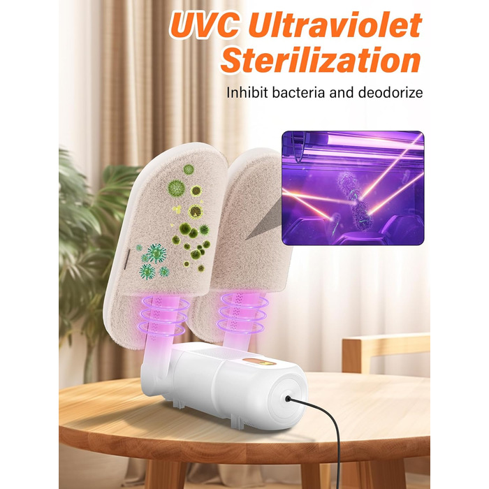 Електричний сушильник для взуття та черевиків з таймером 120 хв, UV-підсвічуванням, чорний