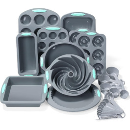 To Encounter 27 in 1 Backset – 10 Silicone Baking Molds, Cake Pans, Baking Sheet, Donut Pan, Muffin Tin With Measuring Cups and Spoons