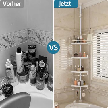 GOOPOOL Adjustable Height Shower Caddy, No Drilling Required, Rustproof Corner Shelf, Bathroom Organizer, Bathroom Storage Shelf with 4 Baskets and 1 Towel Holder for Bathtub and Bathroom, 70-320M White