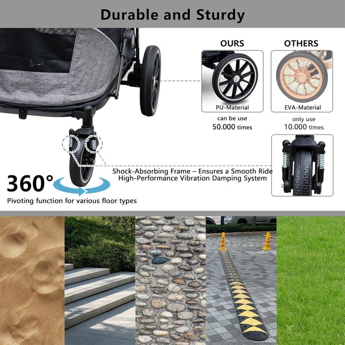 Візок для собак з одним клавішею, складаний, до 50 кг, сірий. Підходить для великих собак та котів, 100 x 48 x 96 см