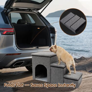 Сходинки для собак FurryPaws: 3-ступенева переносна драбинка для собак до ліжка та дивана, антиковзаюча, для маленьких та великих собак, ідеальна для подорожей