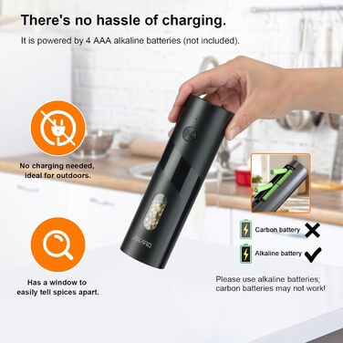 Електрична мельниця для солі та перцю AikarO - автоматична, працює від батарейок