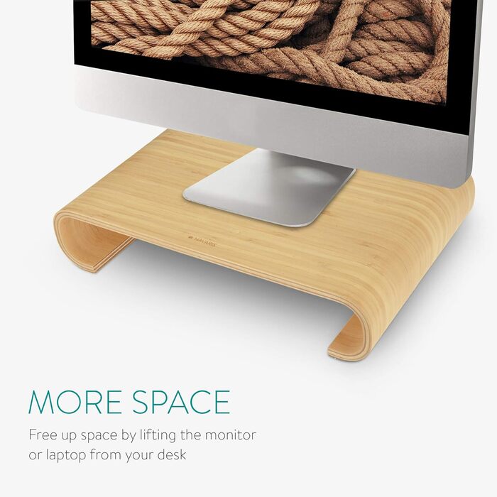 Navaris Monitor Stand - TV Stand - Computer Desk Table Monitor Riser Bank - Light Brown Bamboo Desktop Organizer