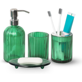 Umimile Bathroom Accessory Set, 6-Piece, Green Glass, Complete Toothbrush Holder, Cup, Lotion Dispenser, Soap Dish, Vanity Organizer, Aromatherapy Cup for Apartment, Bathroom Decor (Creen, 4 Pcs Bathroom Set)