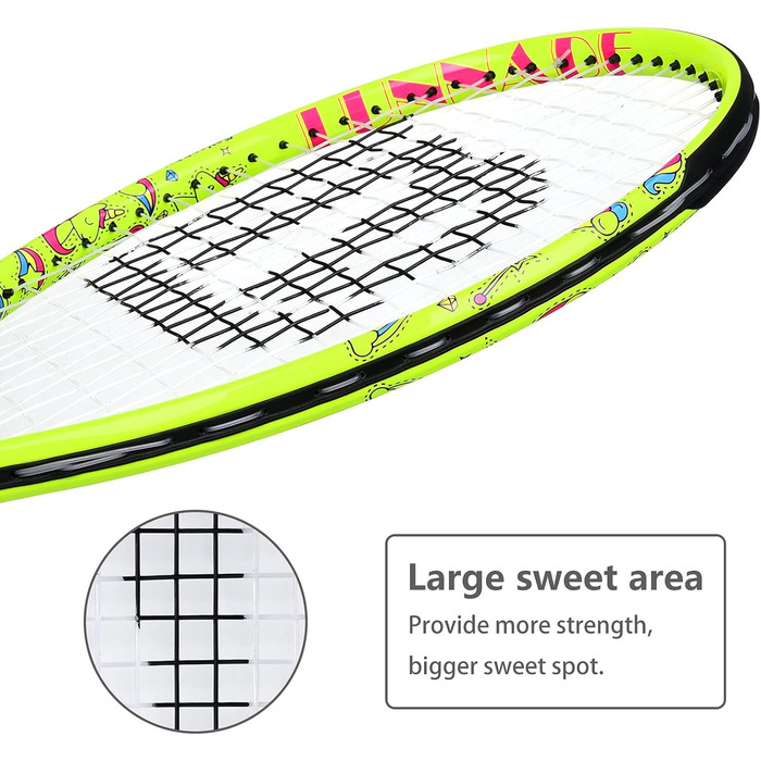 Lunnade Kids Tennis Racket Set - Youth Tennis Racquet for Boys & Girls Ages 3-12 with Cover - 19/21/23/25 Inch Sizes (Yellow, 23 Inch)