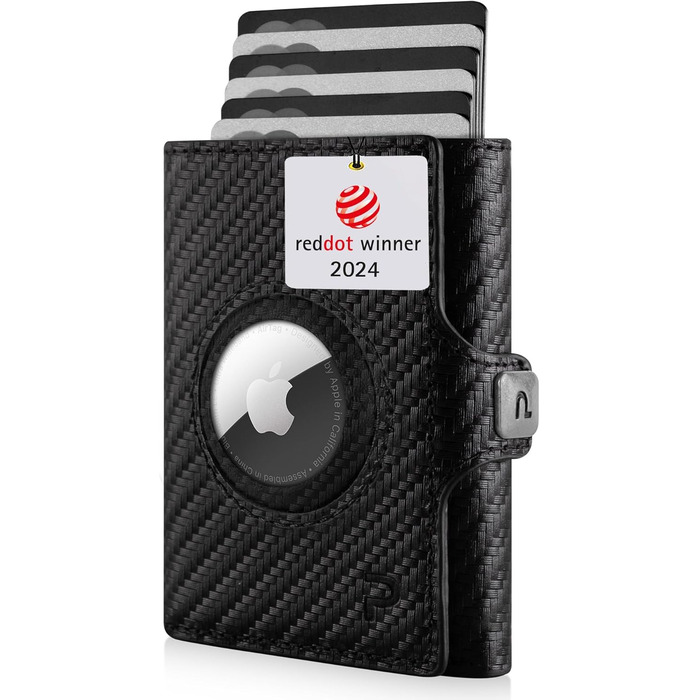 Чоловічий шкіряний гаманець PURISTO KLIK Classic Slim з відділом для монет та RFID-захистом - компактний картхолдер на 10-14 карт (Carbon, AirTag Mini)