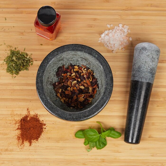 Морська галькова ступка Relaxdays з пестиком, чорна, 13 см, 500 мл - для спецій та трав