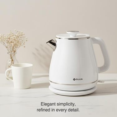 Електричний чайник MULIN Retro, 1.8 л, 2200 Вт, з поворотним підставою 360°, швидке кип'ятіння, автоматичне відключення (білий)