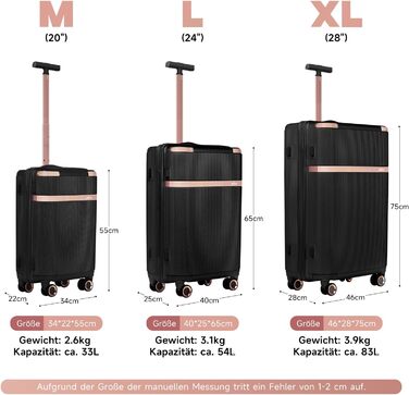 Набір валіз Homelux 3 шт. Бежевий, ABS, Hartschale, M-L-XL (950-schwarz)