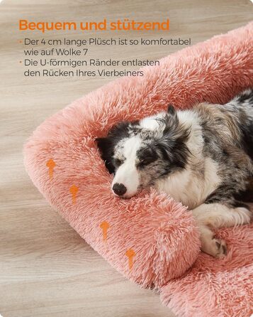 Feandrea FluffyHug Dog Bed, Plush, Dog Blanket Sofa, Sofa Protector Dog, Dog Cushion, Size M, for small and medium-sized dogs, 80 x 75 x 16 cm, PGW221G02 (L 110 x W 95 x H 18 cm, Pink)