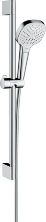Hansgrohe Croma Select E Showerhead, Showerhead with Water-Saving Function, 3 Spray Patterns, Anti-Limescale Function, White/Chrome (3 Water-Saving Spray Patterns (Vario))