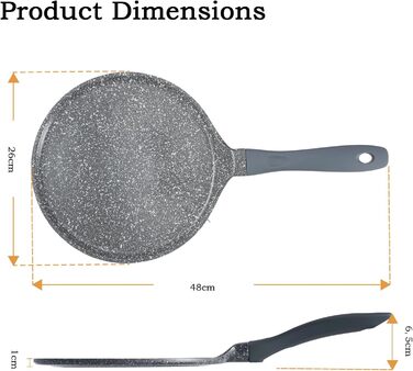 ROSSETTO Crepe Pan Induction 26cm Pancake Pan with PFAS-free Ceramic Coating, Pancake Pan Inner Diameter 24 cm, Die-Cast Aluminum Fry Pan, Suitable for All Cooktops, Sanstone Grey 24cm