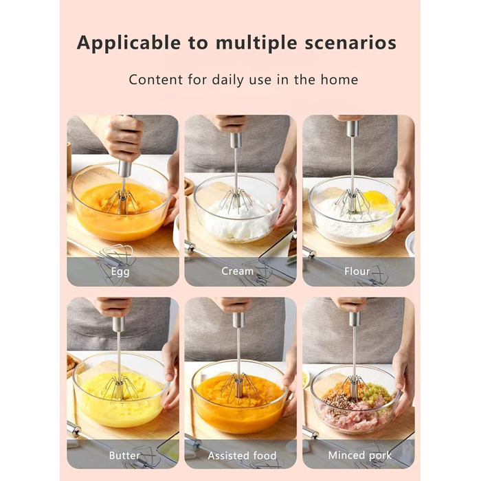 1 piece semi-automatic rotating whisk, stainless steel whisk, kitchen tool