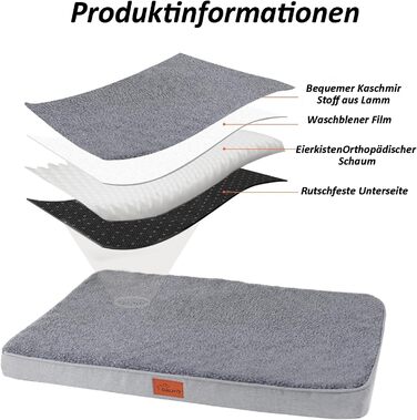 Килимок для собак Caliyo, середнього розміру, 91x69x7.6 см, з Memory Foam, сірий, можна прати