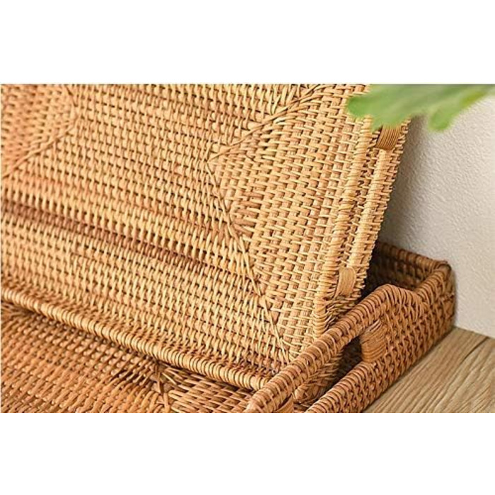 Rattan Serving Tray with Handles, Rectangular Tray from Rattan for Breakfast, Drinks, Snacks for Eating/Coffee Table (43 cm)