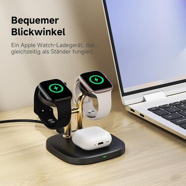 Зарядна станція SwanScout Doppel Watch 704A для Apple Watch 10/Ultra/9/8/7/6 та AirPods Pro (3.3W, без адаптера, чорний/золотий)