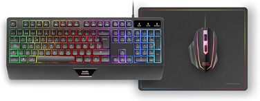 Ігровий комбо MARSGAMING MCP124: Клавіатура H-Mech LED RGB, Миша 3200DPI з HUANO Switches, Килимок Nanotextil 360x260mm, Підтримка Multiplatform, Іспанська розкладка, Чорний колір
