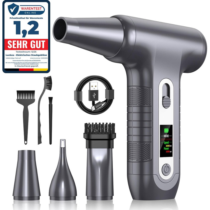 Електричний повітряний дмухач з HD-дисплеєм - 200000 обертів/хв, LED-підсвічування, акумуляторний міні-дмухач, спрей для чищення ПК, повітряний дмухач для клавіатури, дому, авто, W06, сріблястий