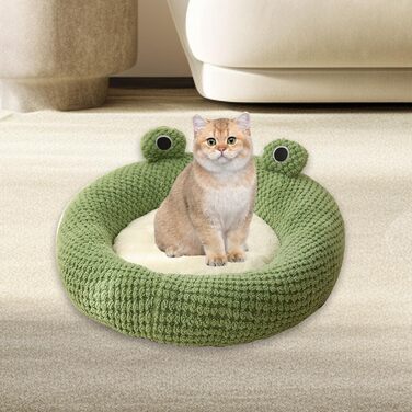 Килимок для кота з капюшоном у вигляді жаби, м'який, круглий, знімний, для зими та осені, антиковзаючий, з підкладкою, милий, мультяшний, теплий