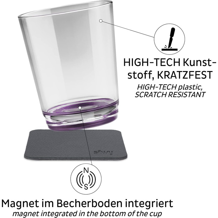 silwy® Non-Slip, Shatterproof Magnetic Drinking Cups (2-Piece Set) in Very Berry color, including two metal Nano-Gel pads for secure placement - perfect for camping and boating