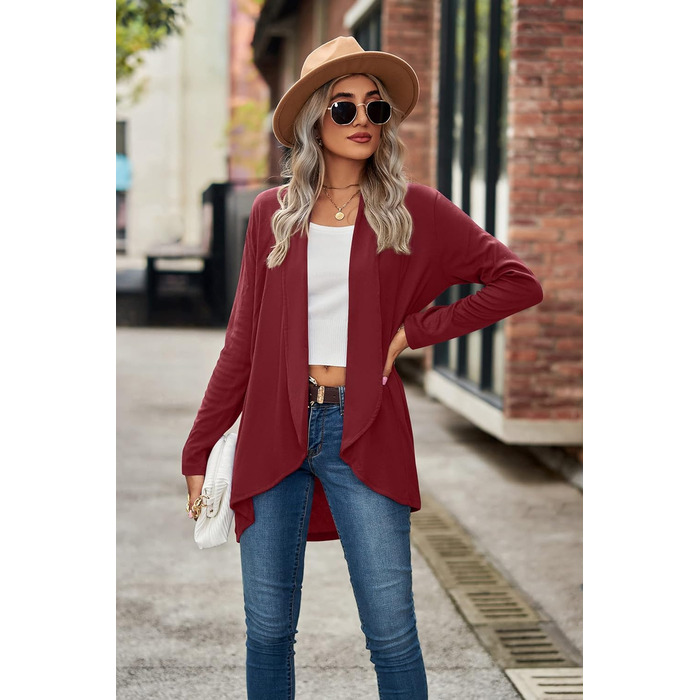 Кардиган жіночий Faulily Daen з відкритою фронтальною частиною, в'язаний, однотонний, водоспадний, зелений (XL, Бордовий)